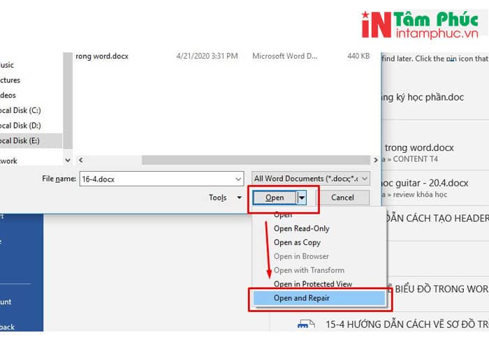 cách khắc phục file word bị lỗi