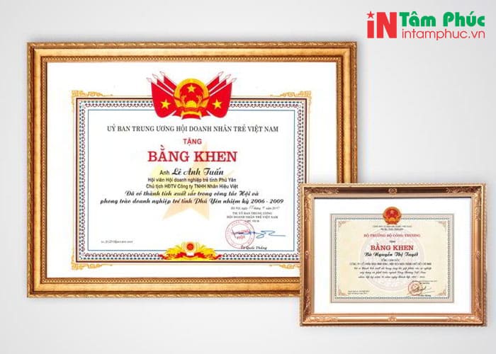 Dịch vụ in ấn giấy khen – In Tâm Phúc Dịch vụ in ấn giấy khen – In Tâm Phúc