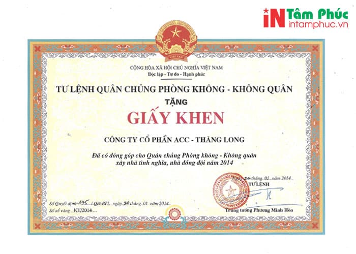 Quy cách in giấy khen bằng khen Quy cách in giấy khen bằng khen