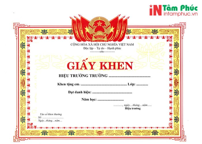 In bằng khen cho trường học In bằng khen cho trường học