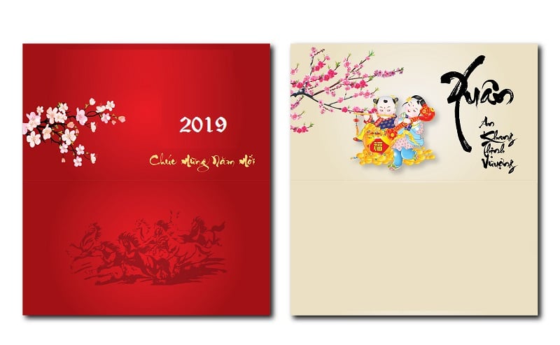 Thiệp chúc mừng năm mới 2 mặt đẹp