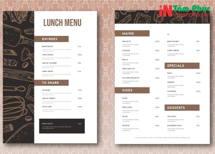 Menu 1 tờ