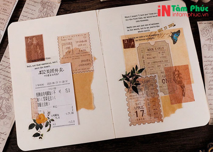 Trang trí sổ vintage bằng giấy cũ các loại
