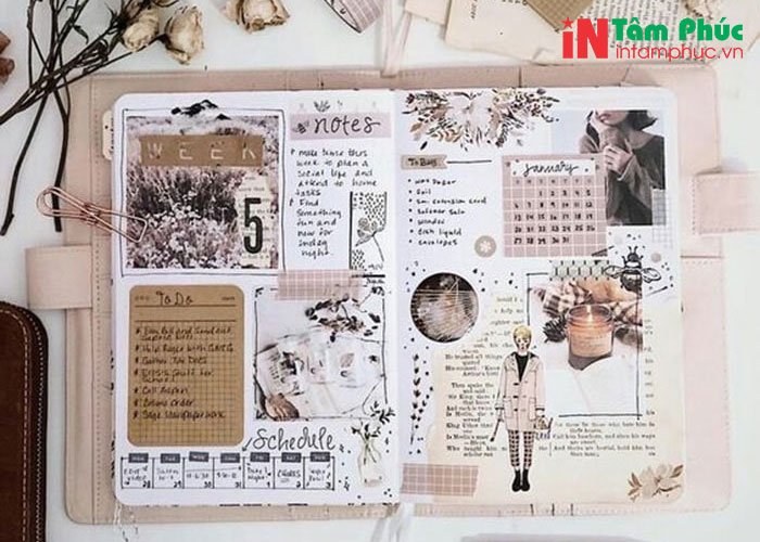 Trang trí sổ vintage bằng washi tape